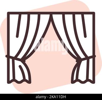 Home textile decorative curtain, illustration or icon, vector on white background. Stock Vector