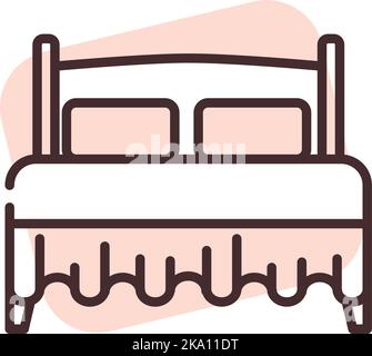 Home textile double sized bed, illustration or icon, vector on white background. Stock Vector