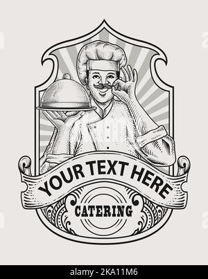 Illustration chef catering vintage logo Stock Vector
