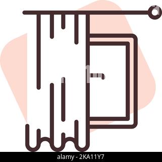Home textile long curtain, illustration or icon, vector on white background. Stock Vector