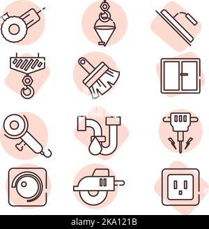 Manufacture tools, illustration or icon, vector on white background. Stock Vector