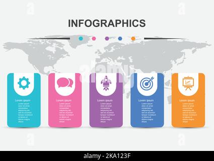 Infographic design template 5 elements with shadow, stock vector Stock Vector