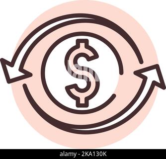 Money rotation, illustration or icon, vector on white background. Stock Vector