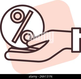Percentage offer, illustration or icon, vector on white background. Stock Vector