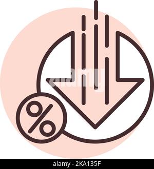 Percentage decrease, illustration or icon, vector on white background. Stock Vector