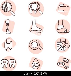 Prosthesis icon set, illustration or icon, vector on white background. Stock Vector