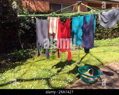The Hills Hoist rotary clothes line invented in Australia by Gilbert Toyne in the 1920s Stock Photo