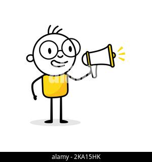 Man announcing something in a megaphone in his hand. Promotion concept. Vector stock illustration Stock Vector