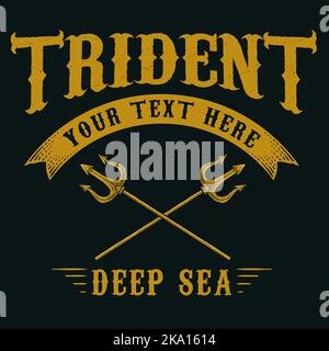 antique trident logo on black background Stock Vector