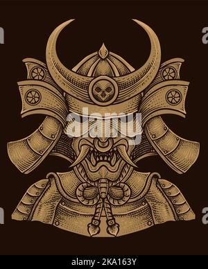 illustration isolated samurai warriors on black background Stock Vector