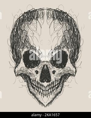 illustration abstract skull head with scrible style Stock Vector
