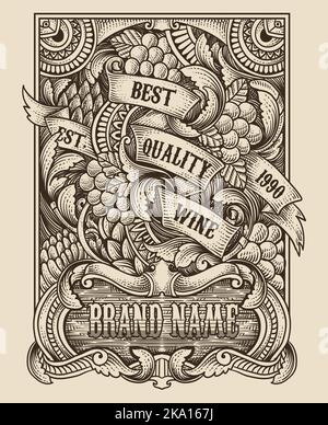 antique wine label on white background Stock Vector