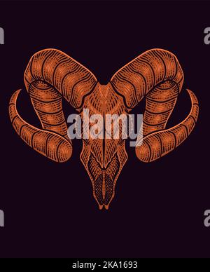 Illustration ram's skull on black background Stock Vector