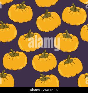 Seamless pattern with halloween pumpkins on color background. Scary and funny faces. Cute Pumpkin or ghost. Vector autumn holidays illustration Stock Vector