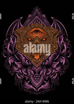 illustration wolf head mandala style with engraving ornament Stock Vector