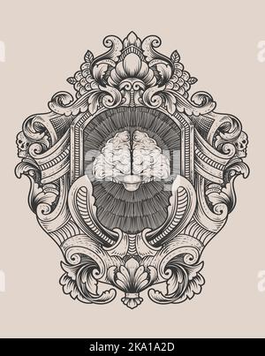 illustration antique brain with engraving style Stock Vector Image ...