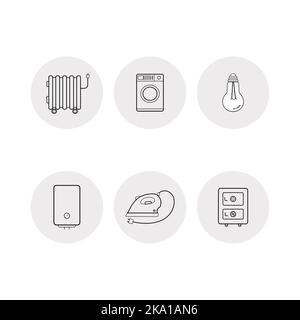 A set of linear icons with household electrical appliances. Vector linear icons on white background Stock Vector