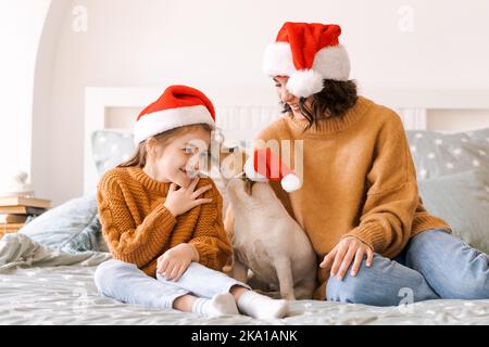 Merry Christmas and Happy Holidays! Mom and Daughter and Dog Have