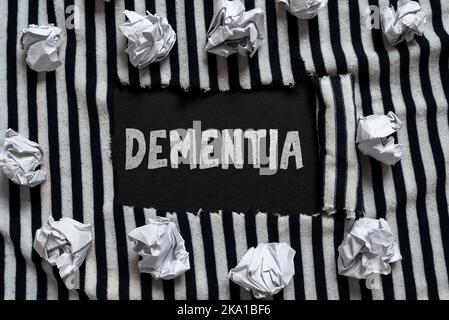 Conceptual display Dementia. Word Written on examination of anything complicated to understand its nature Thinking New Writing Concepts, Breaking Stock Photo