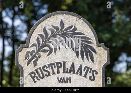Marum, The Netherlands - September 2, 2022: Old grave with tree of life or weeping willow symbol at graveyard in Marum in municipality Westerkwartier in Groningen province the Netherlands Stock Photo