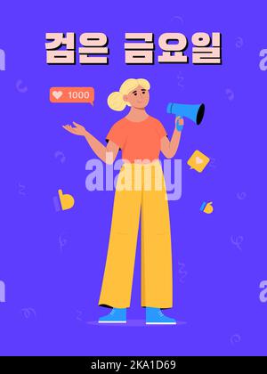 Popup shopping event. Korean banner. Promo poster. Korean translation Black Friday Stock Vector