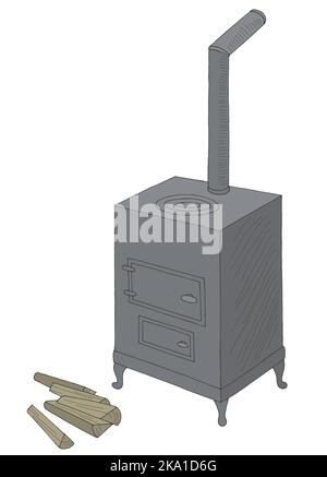 Potbelly stove oven graphic color sketch isolated illustration vector Stock Vector