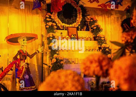 A Colorful altar of the dead in day of the dead in mexico Stock Photo