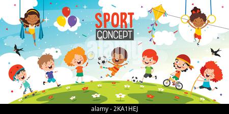 Sport Concept Design With Funny Children Stock Vector
