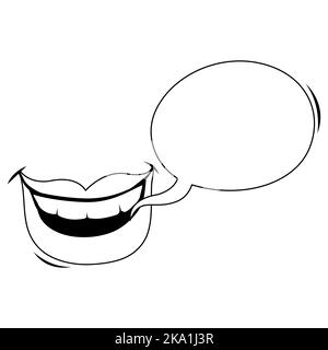 Happy talking mouth. Black and white coloring page Stock Photo