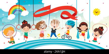 Sport Concept Design With Funny Children Stock Vector