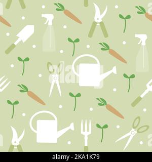 Seamless pattern with gardening tools, neutral tones Stock Vector