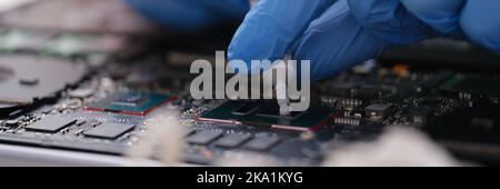 Cpu microchip processor with thermal paste closeup Stock Photo