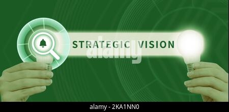Inspiration showing sign Strategic Vision. Word for data mining and business analytics technique to talent data Man Holding Tablet With Late Data And Stock Photo