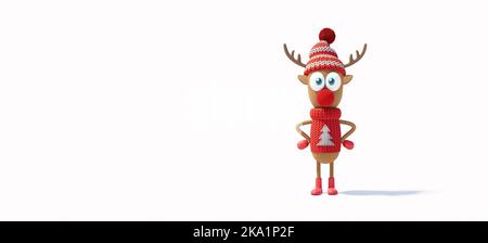 Reindeer cute character on white background 3d render 3d illustration Stock Photo