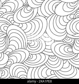Vector seamless geometric pattern of arches and circles drawn with thin lines in doodle style. Vector seamless black linear pattern ripples or waves. Stock Vector