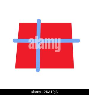 Cartoon Christmas gift. Red color simple present isolated on white background. New Year, Valentines, Birthday greeting card. Decorated wrapped box wit Stock Vector
