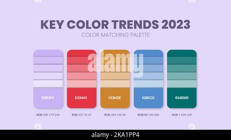 Color palette in Trends 2023 colour theme collections. Color scheme or colors chart template. Color combination set of RGB, HSL and HEX code. Vector Stock Vector