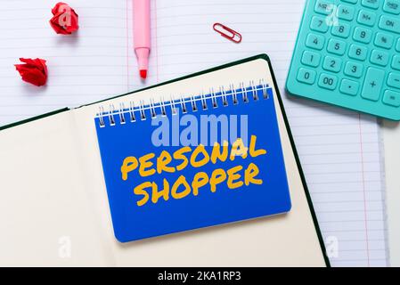 Conceptual caption Personal Shopper, Concept meaning individual who is paid  to help another to purchase goods Creative Home Recycling Ideas And Design  Stock Photo - Alamy