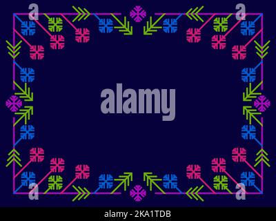 Christmas frame with colored snowflakes. Art deco frame in line art style. Vintage linear border. Design a template for invitations, leaflets and gree Stock Vector