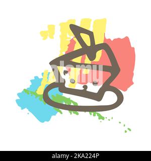 Cute doodle cake on plate. Creative minimalist abstract background pastel colors. Graphic design for wall decoration banner poster fashion cover templ Stock Vector