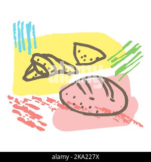 Doodle bread, cookie, croissant. Creative minimalist abstract background pastel colors. Graphic design wall decoration banner poster fashion cover tem Stock Vector