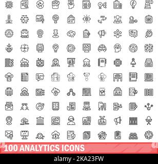 100 analytics icons set. Outline illustration of 100 analytics icons vector set isolated on white background Stock Vector