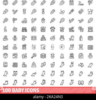 100 baby icons set. Outline illustration of 100 baby icons vector set isolated on white background Stock Vector