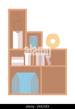 Bookshelf for living room semi flat color vector object Stock Vector