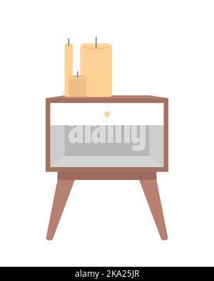 Bedroom nightstand with candles semi flat color vector object Stock Vector