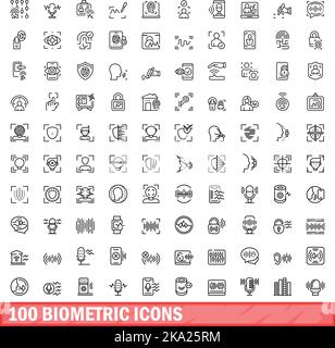 100 biometric icons set. Outline illustration of 100 biometric icons vector set isolated on white background Stock Vector