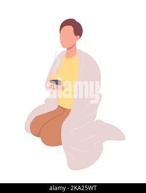 Lady with hot beverage semi flat color vector character Stock Vector