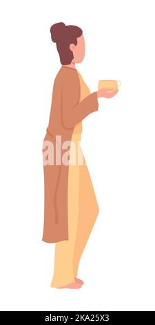 Woman holds of hot beverage semi flat color vector character Stock Vector