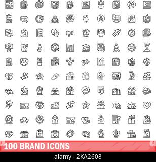 100 brand icons set. Outline illustration of 100 brand icons vector set isolated on white background Stock Vector