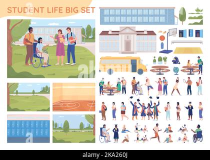 Student life 2D vector isolated illustrations big set Stock Vector